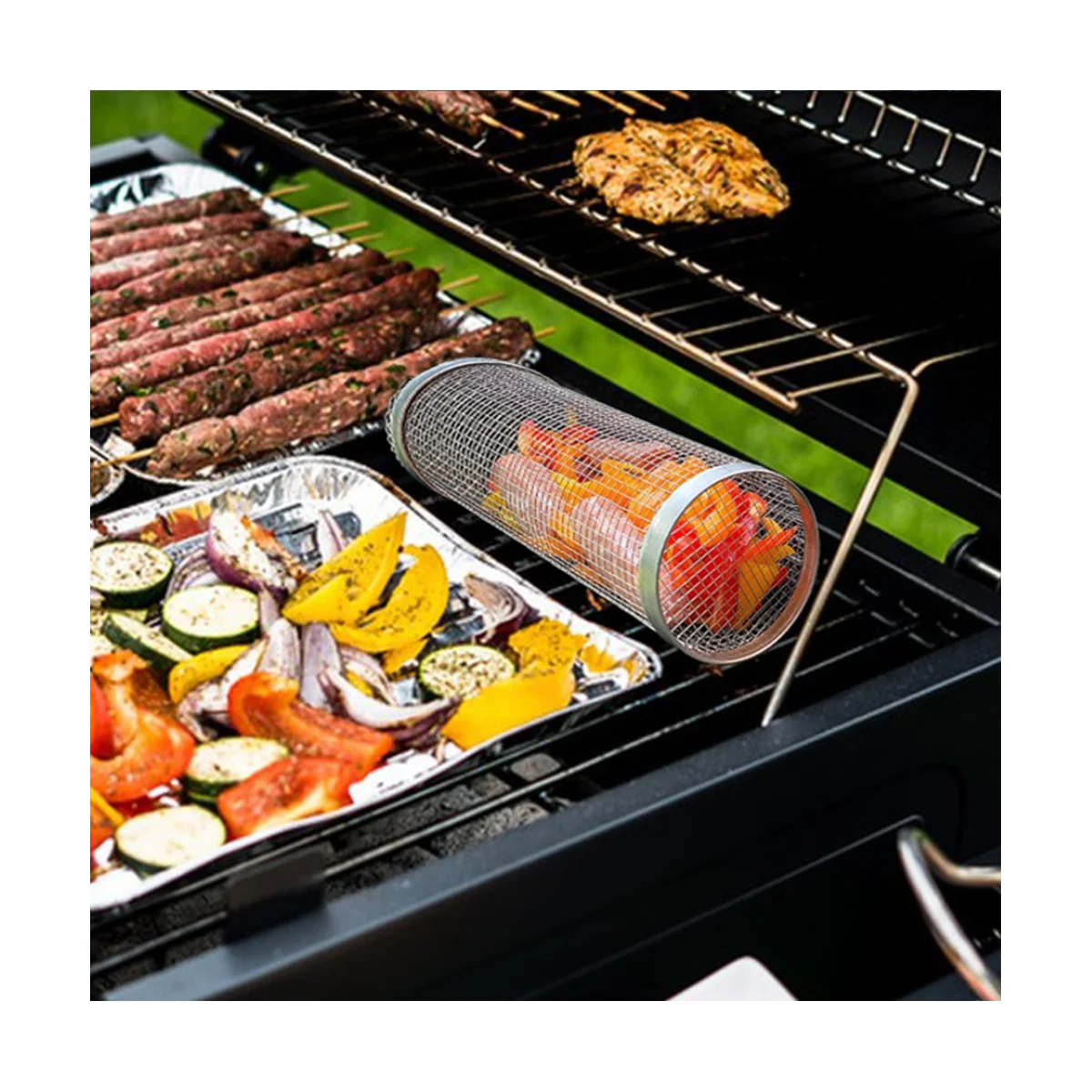 2PCS Stainless Barbecue Basket Cooking Grill Grate Outdoor BBQ Campfire Grid Family Travel Camping Picnic Cookware 35cm