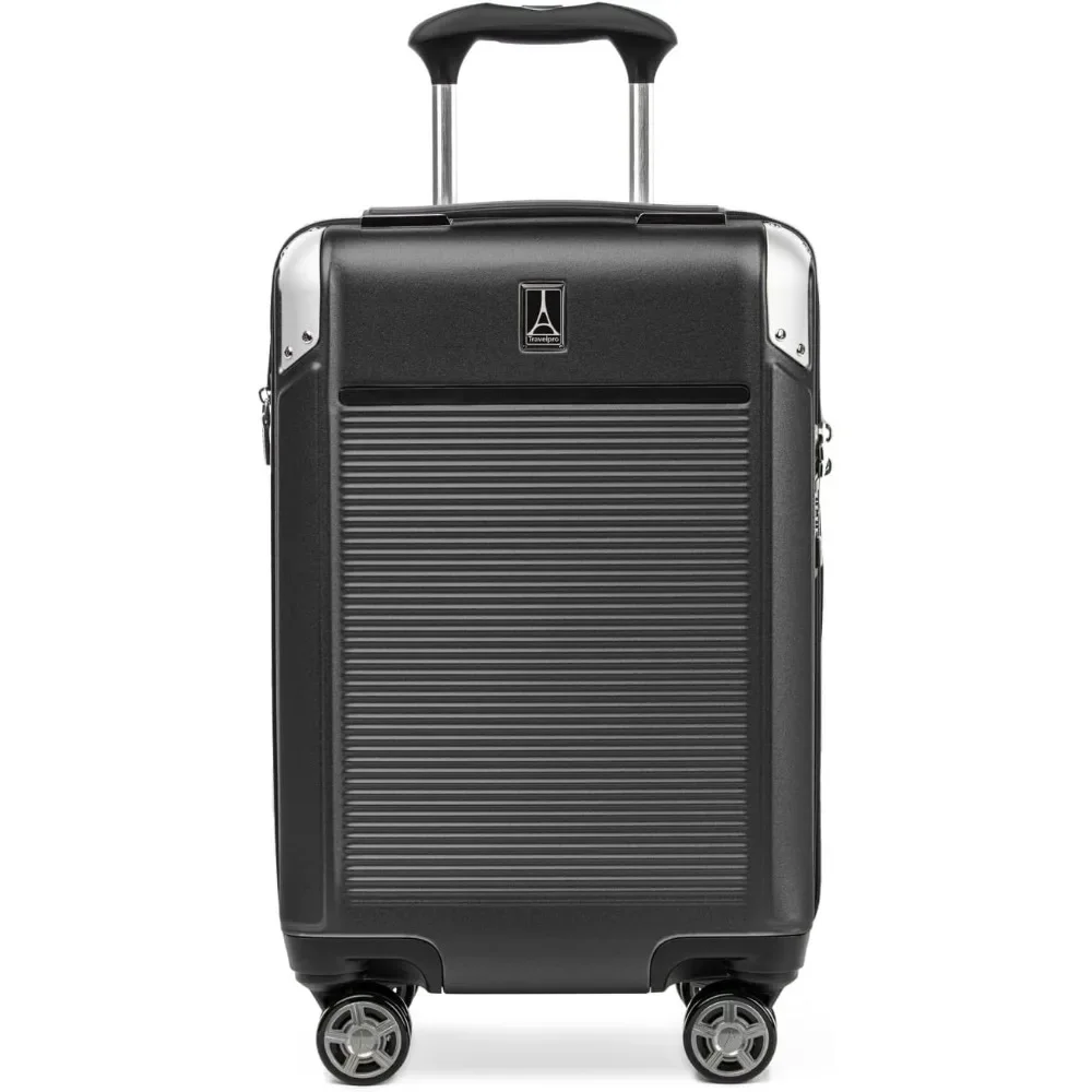 Platinum Elite Hardside Expandable Carry on Luggage, 8 Wheel Spinner, TSA Lock, Hard Shell Polycarbonate Suitcase, Shadow Black