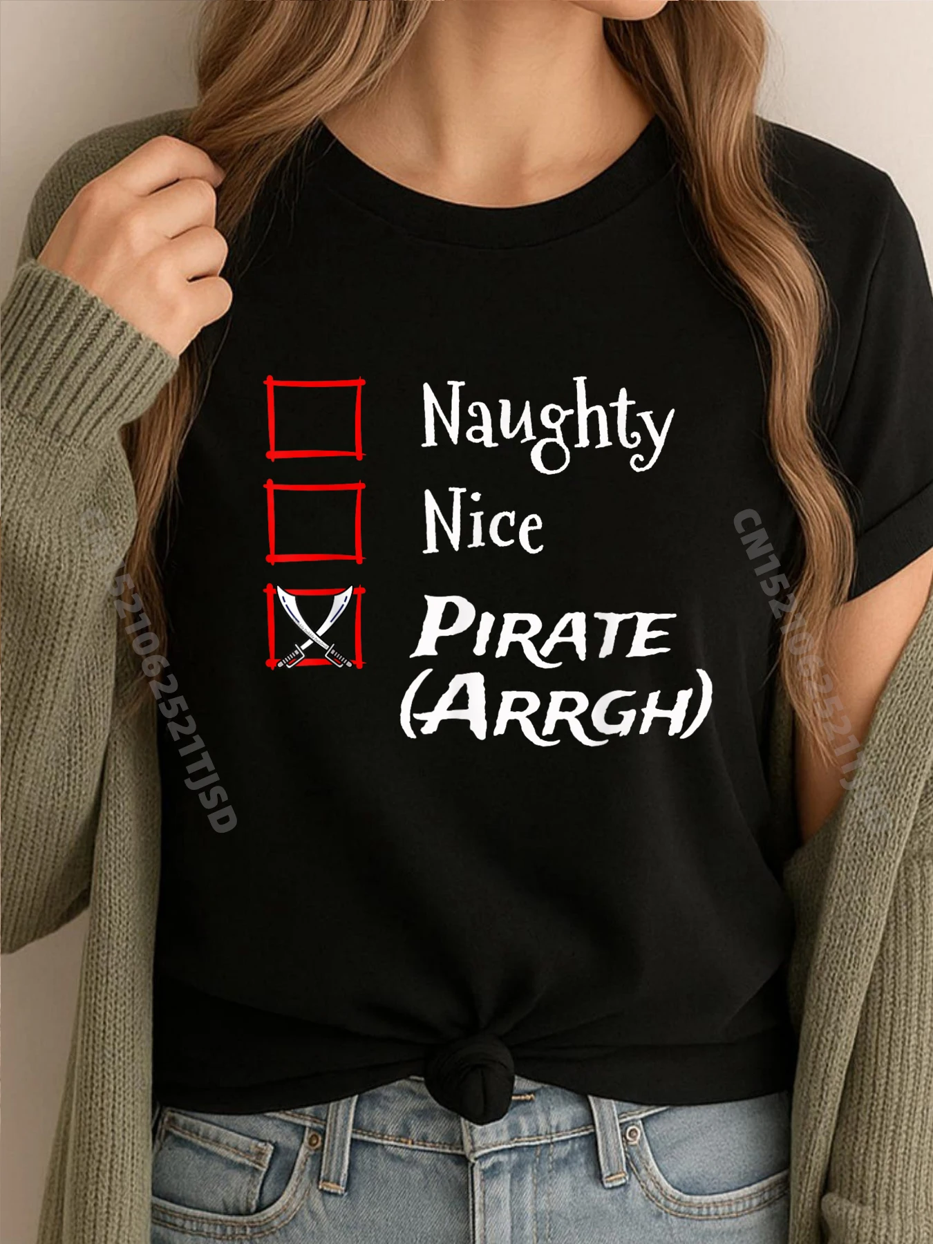 

Непослушные красивые пиратские рубашки с рождественским списком и графическим рисунком, осенняя женская футболка с коротким рукавом