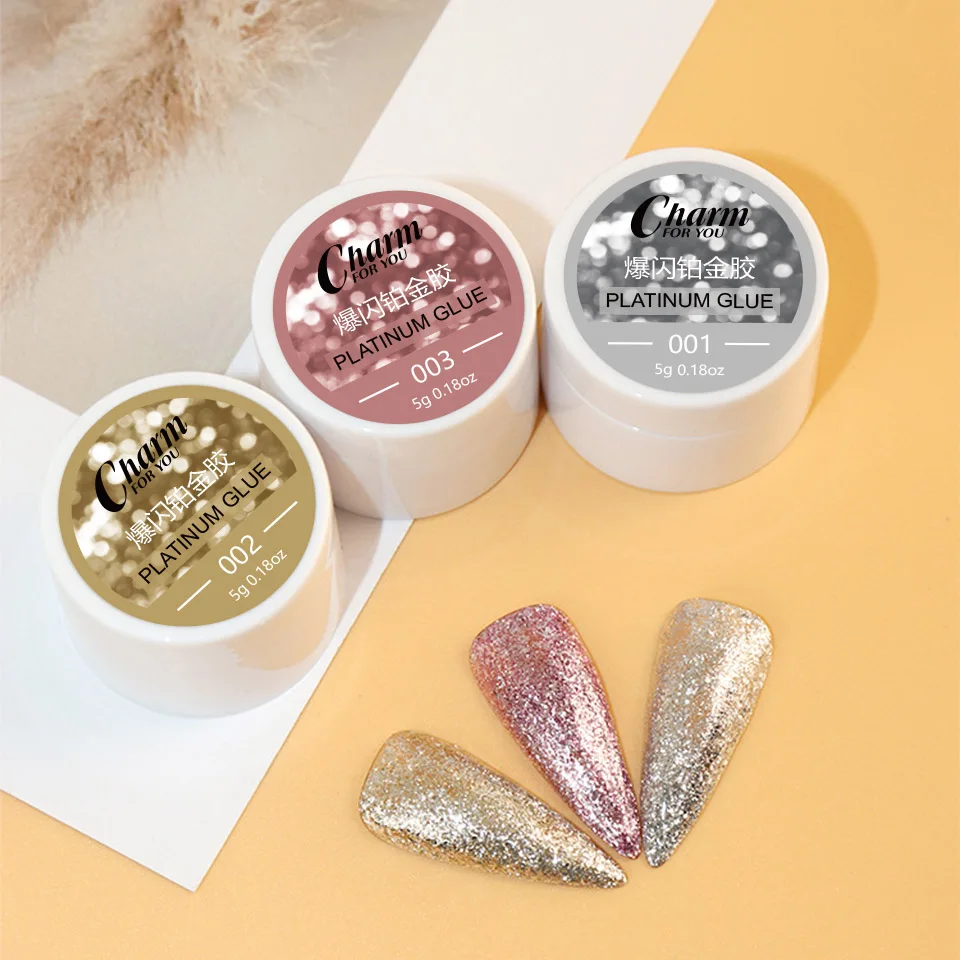 Vernis à ongles à colle métallique à paillettes, 4 couleurs, nail art professionnel, nail art à paillettes, finition platine or et argent