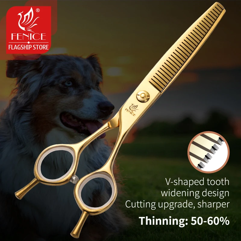 

Fenice Professional 6.5 inch pet dog grooming scissors gold colour fluffy thinning scissors shears for dogs Groomers 50-60% rate