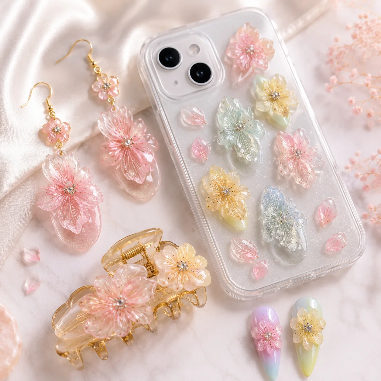 3D Flower Petal Nail Art Silicone Mold Dopamine DIY Press-On Nails Resin Clay Template Mini Jewelry Charms Manicure Accessories