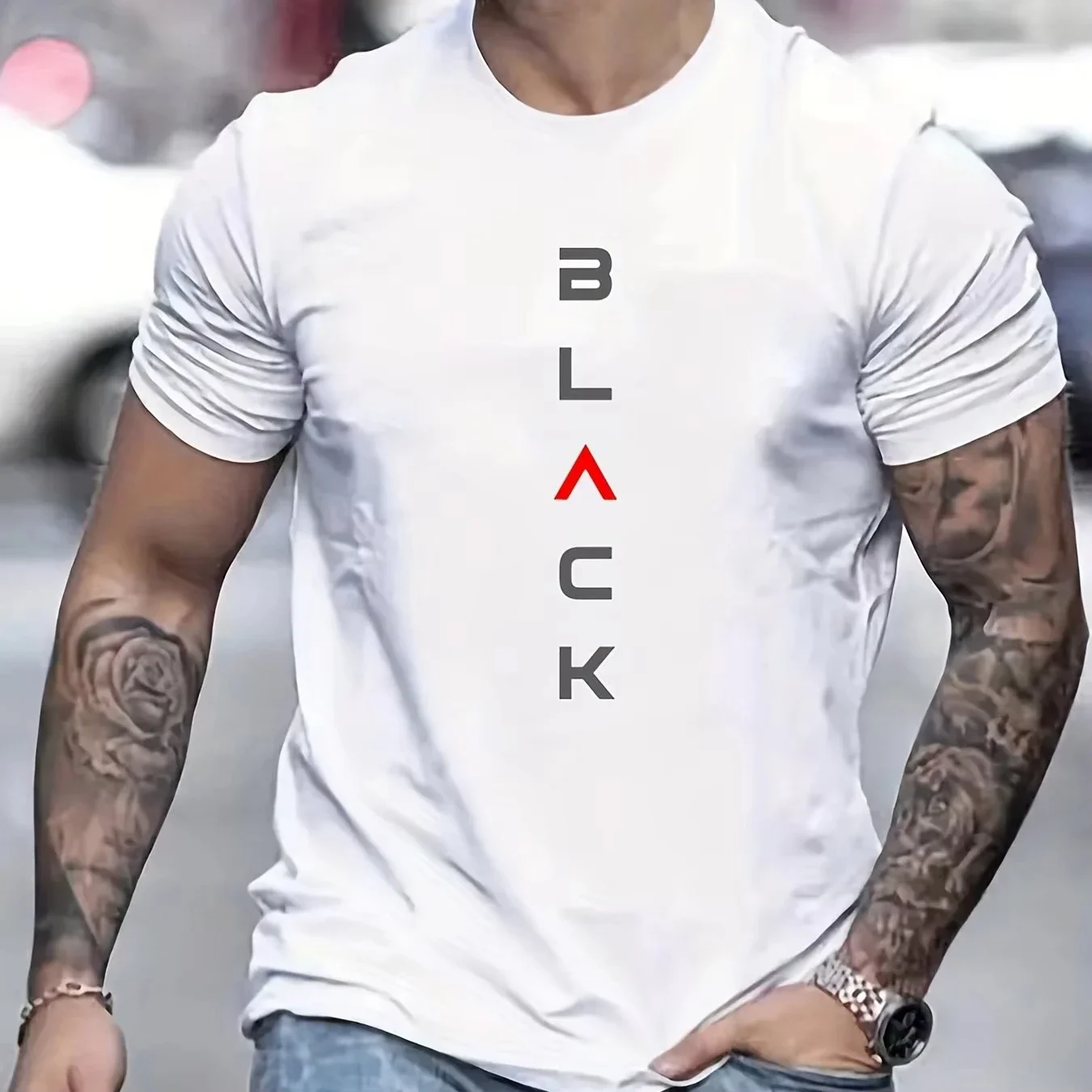

2025 Summer T-Shirt Cotton Men's Summer Casual Loose Size Black Print Round Neck Short Sleeve T-shirt Top Harajuku