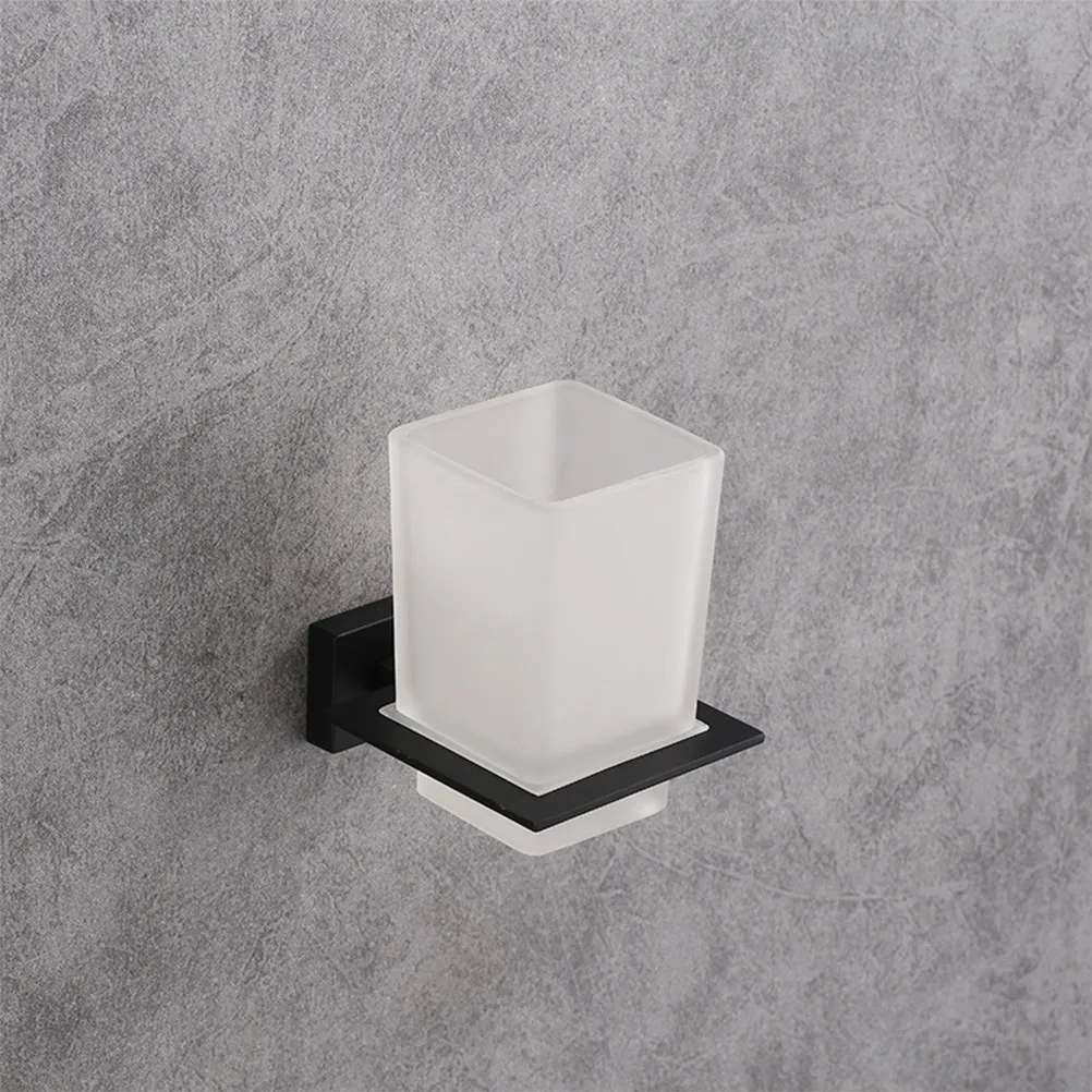

Toothbrush Cup Holder Zinc Alloy Bracket Square Cups Bathroom Kitchen Accessory Non-Slip Damp Resistant Clean Tidy Washroom