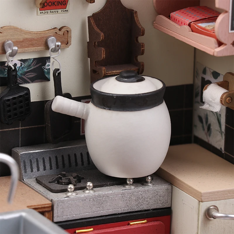 Cazuela de arcilla de simulación para casa de muñecas, modelo de olla, utensilio de cocina en miniatura para el hogar, artículos de cocina, juguetes para juego de imitación, 1/12