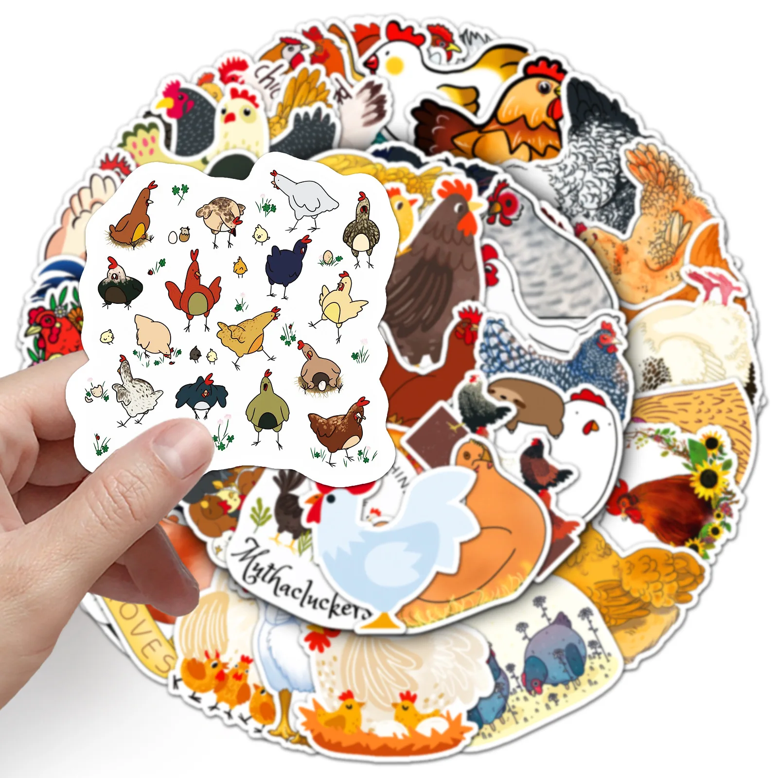 50 Chicken Creative Stickers, Animal Waterproof Skateboarding Luggage Stickers, Laptop, Car, Motorcycle Decoration