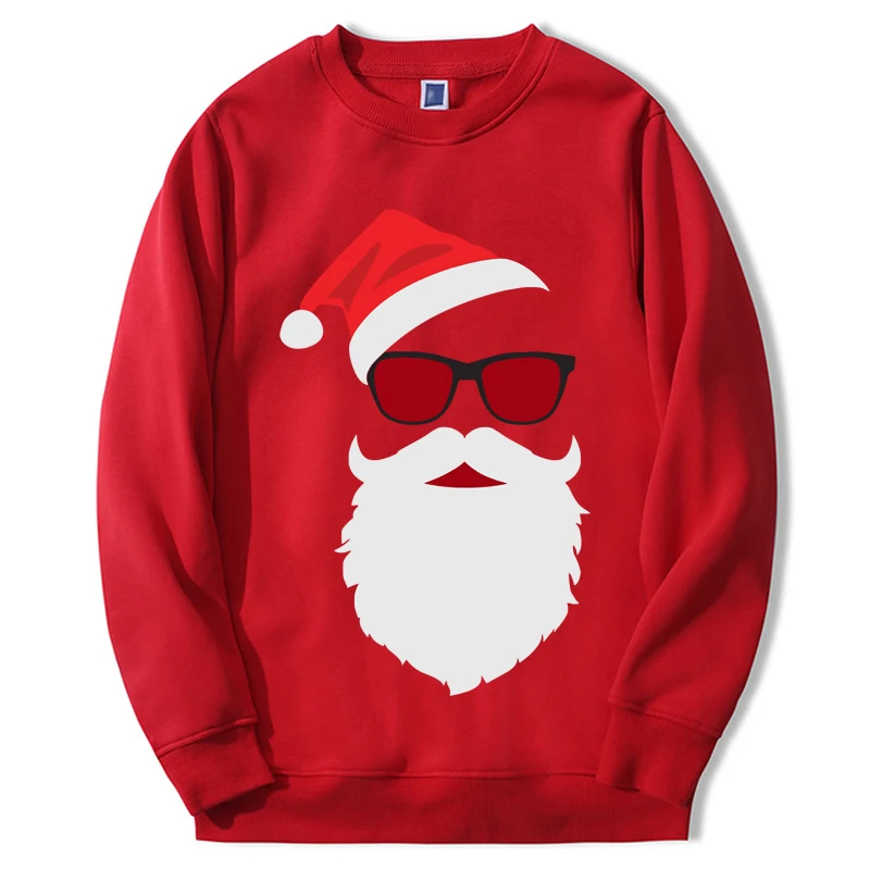 

Xmas Hoodies Hipster Santa Face With Hat Beard & Glasses Christmas Long Sleeve Fleece Sportswear Casual Sweatshirts Outdoor