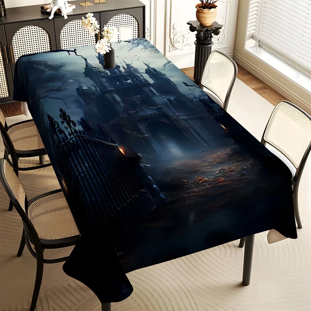 JIT1PCS Halloween Spirit Festival Black Castle Pattern Printed Tablecloth Modern Simple and Fashionable, Looks Goodzyc