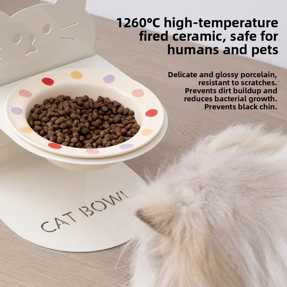 

Anti Vomiting Ceramic Cat Bowl Anti Slip Adjustable Height Cat Feeding Station Neck Protection Anti Overturning
