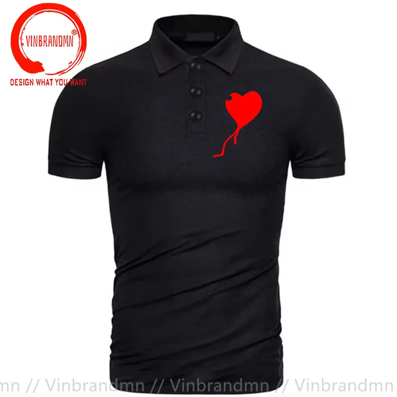 Red Heart Balloon Logo Men Polo Shirt High Quality Comfortable Casual Fashion Tee Clothes Banksy Letting Love Go Polo Shirts Man