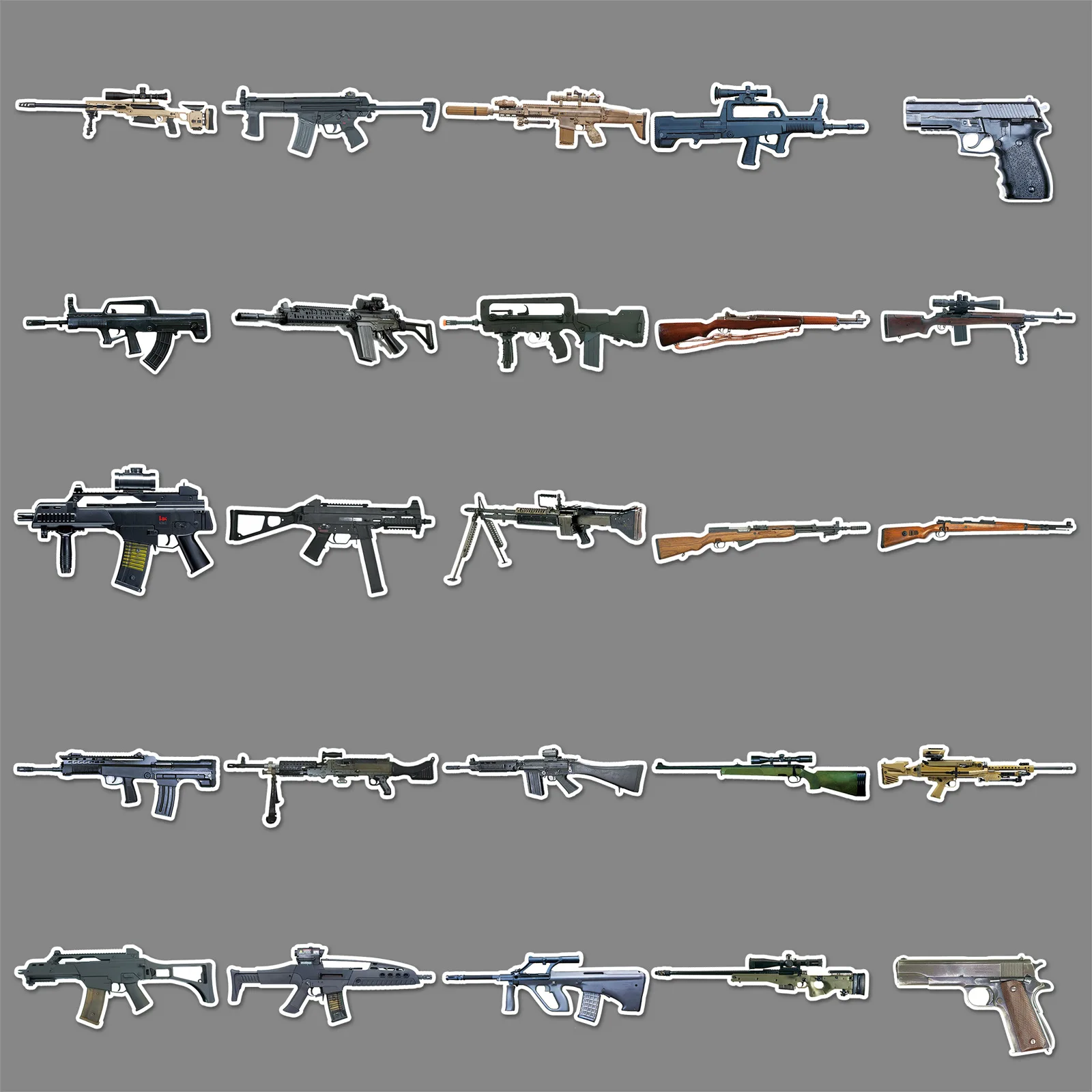 50 SZTUK Naklejek w Stylu Militarnym z Motywem Broni, Kreatywne Naklejki do Dekoracji Fajnych Broni, Laptopów, Telefonów, Gitar, Deskorolek, Zabawki dla Dzieci