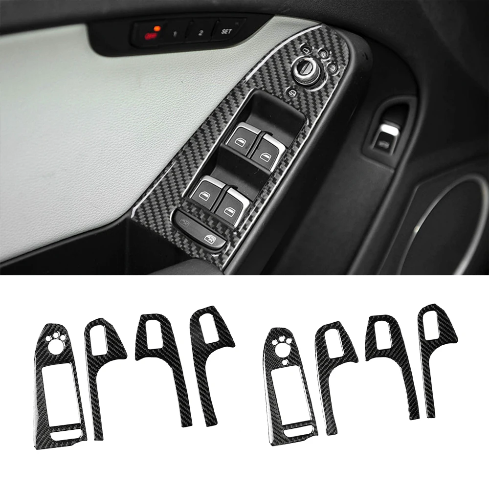 

For Audi A4 B8 2009-2016 4pcs Carbon Fiber Door Armrest Panel Windows Control Panel Glass Frame Trim Sticker