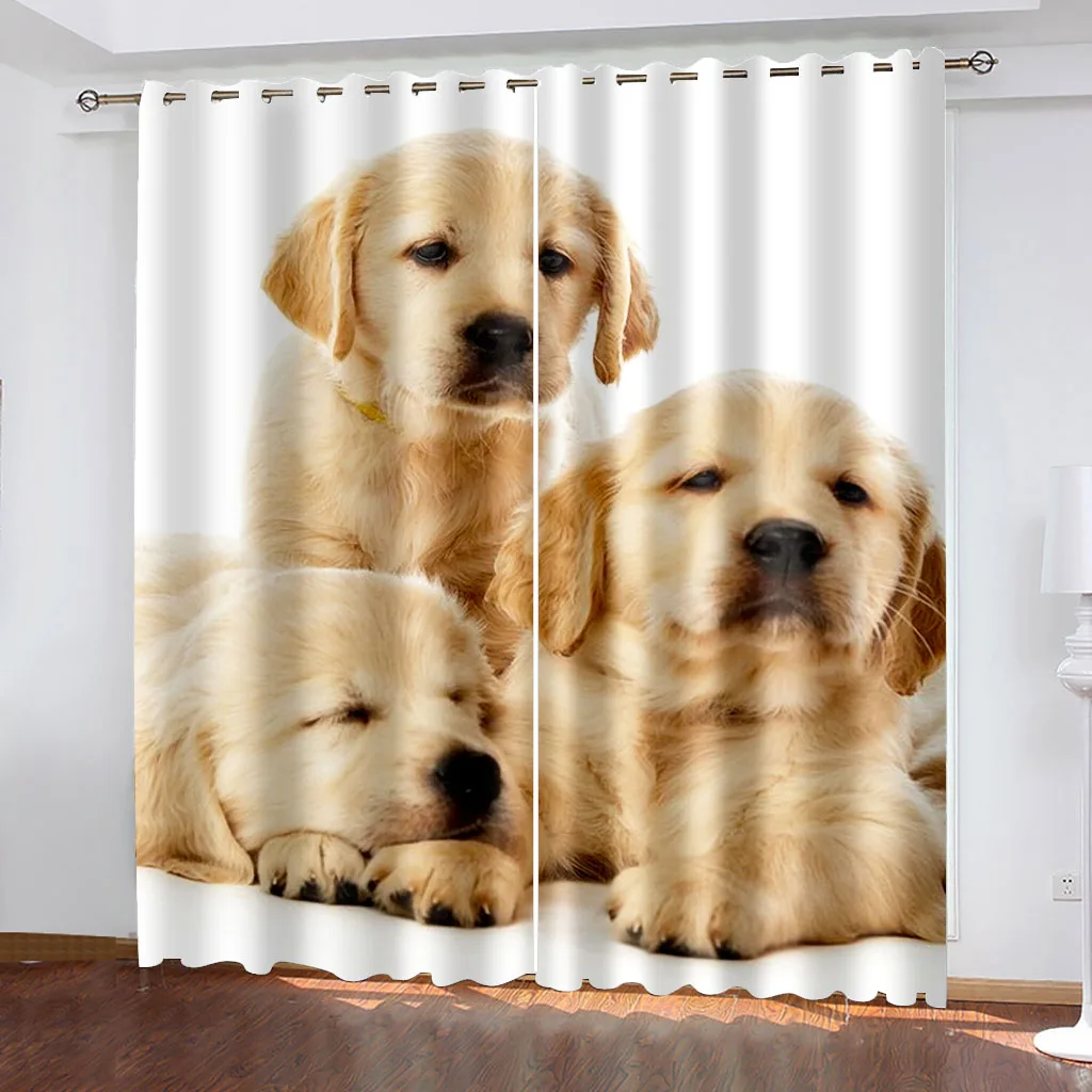 

3D Print Cheap Modern Animal Dog Cute Semi Blackout Polyester Kids Window Curtain in the Living Room Bedroom Home Decor Hooks