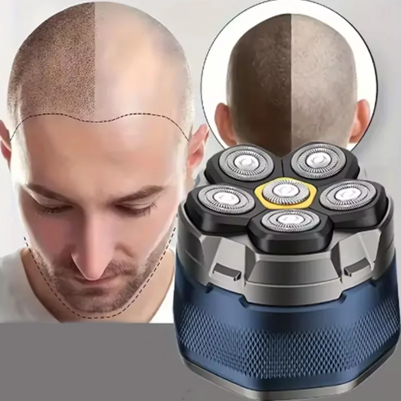 Cordless 6D Bald head hair trimmer Men Rotary Shavers clipper Waterproof Magnetic Blade Rechargeable LCD Head Shaver