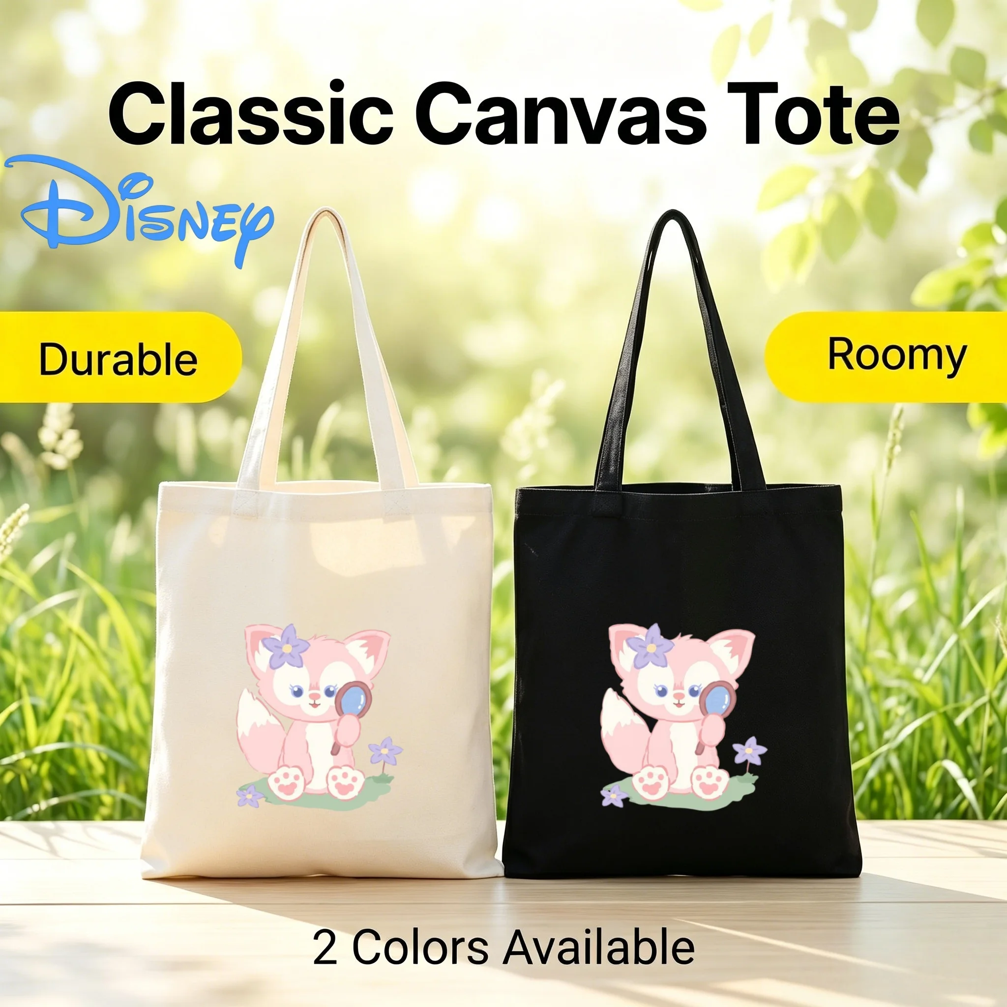

1PCDisney LinaBell Fox with Magnifying Glass Print Double-Sided Canvas Shoulder Bag Eco Handbag