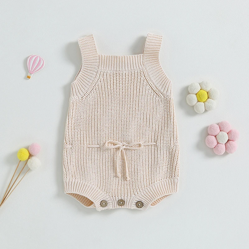 Baby Herbst Pullover Stram pler lässig ärmellose quadratische Hals einfarbig Strick Bodysuit Baby Outfit