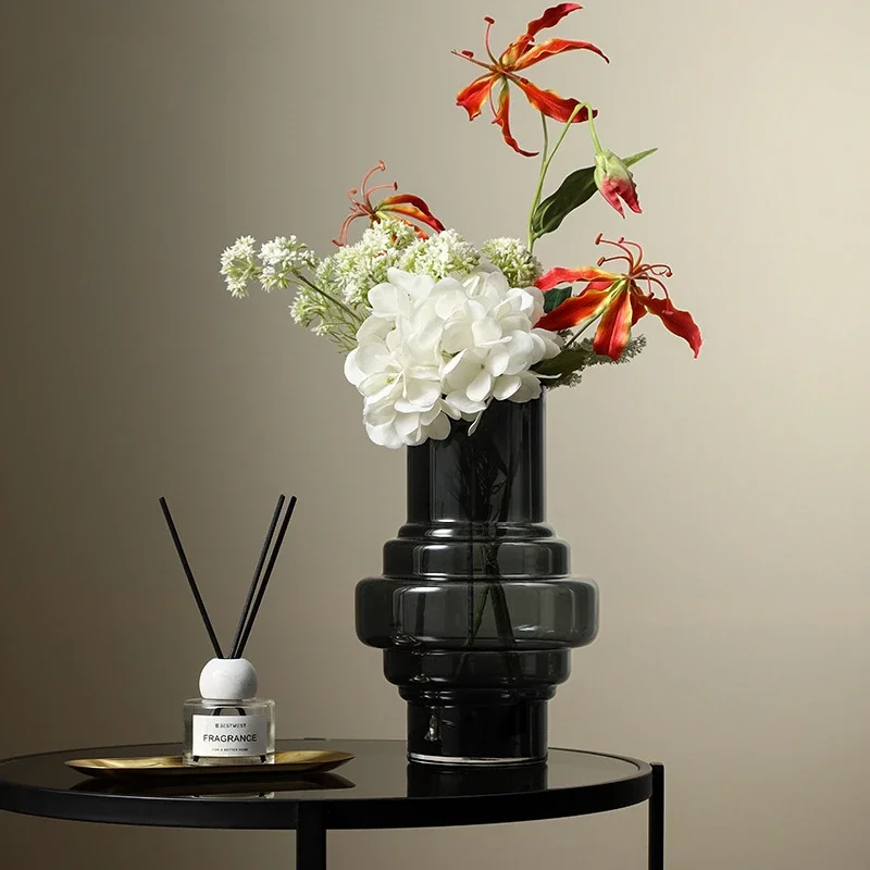 

Modern Minimalist Black Straight Glass Vase Decoration, Foyer Living Room Bedroom Desktop Dining Table Home Art Decoration
