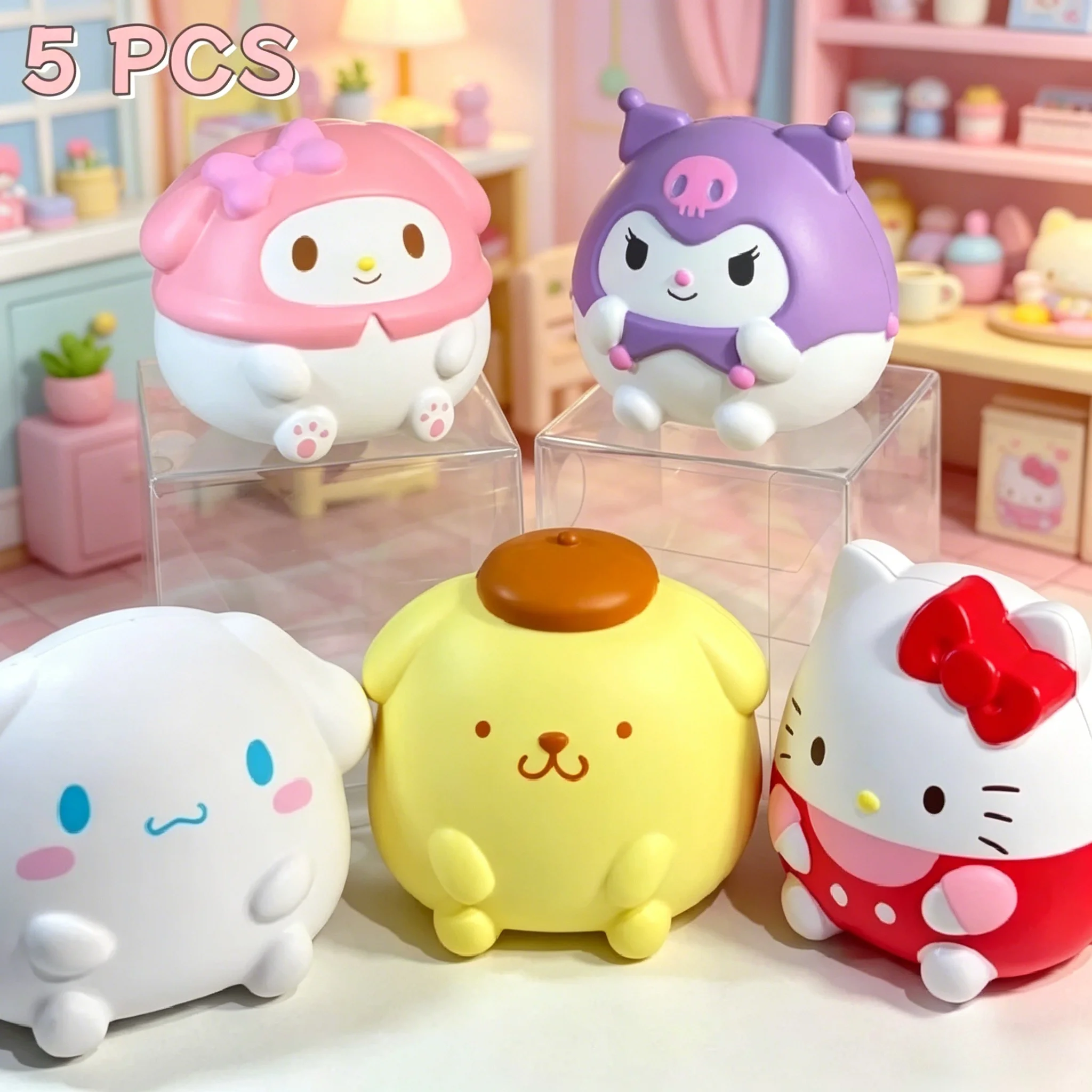 

Набор из 5 милых антистресс-игрушек Hello Kitty и Куроми: мягкие мультяшные подарки для мальчиков и девочек, карманные сжимаемые игрушки-фиджеты