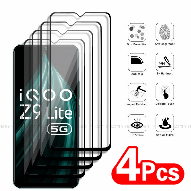 2/4PCS Tempered Glass For Vivo IQOO Z9 Lite Screen Protector IQOO Z9 Lite Full Glue Cover Protrctor Phone Film For IQOO Z9 Lite