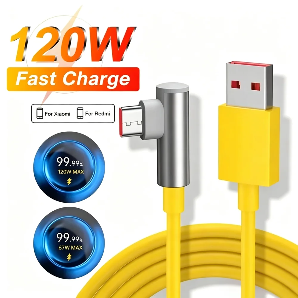 90° Elbow Design 120W Fast Charge Type C USB Cable For Xiaomi 13 14 15 Ultra 15T 17 Pro Redmi Note 13 14 15 POCO F7 F8 X6 X7 Pro