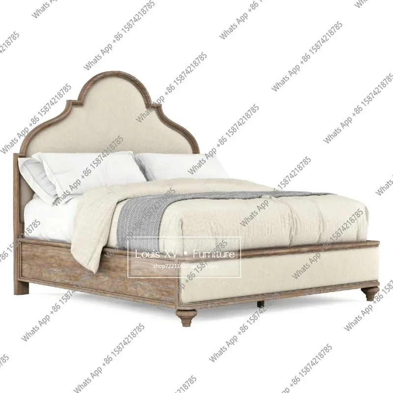 

MX American Country Retro Old Solid Wood Bed Small Apartment Bedroom Fabric Double Bed Master Bedroom 1.5 Meters 1.8 Meters Big