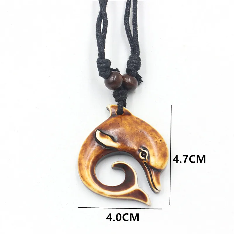 2Pcs Dolphin Pendant Necklaces for Men Women - Resin Tribal Ocean Jewelry - 2 Colors Adjustable Black Rope Choker Set