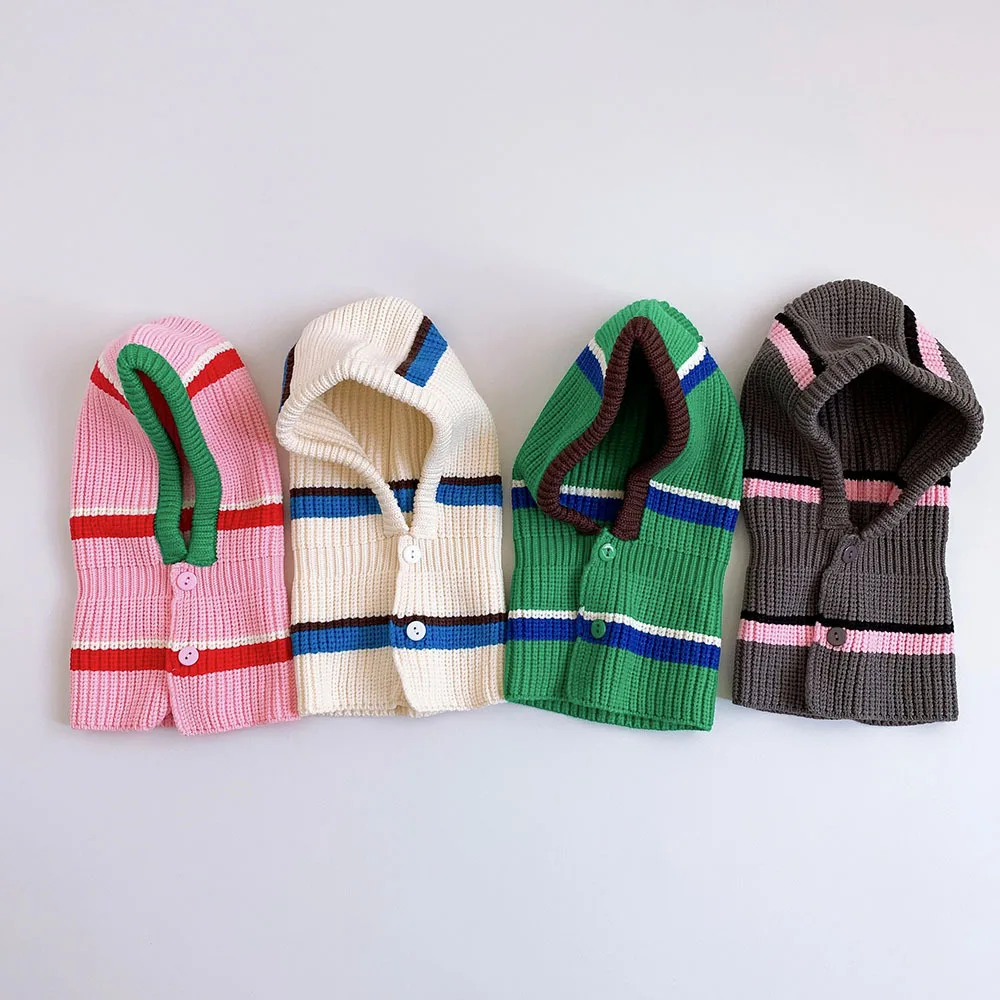 

Children bump color stripe pull hair hat Korean western style baby hair hat scarf two sets of CHIC wind warm hat