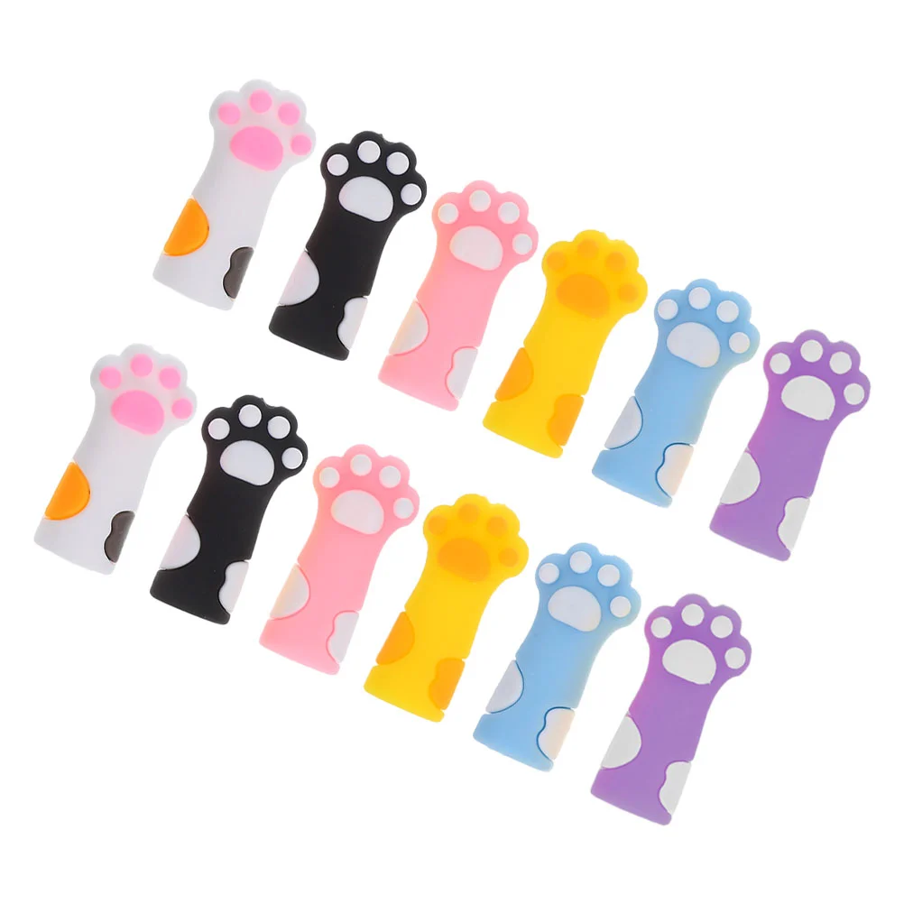 12 Pcs Cat Paw Pencil Cap Supplies Tip Sports Cartoon Cover Silica Gel Extender Covers