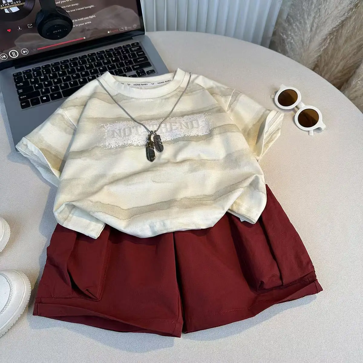 Children's Clothing Boys' Summer Set 2025 New Letter Short sleeved T-shirt Children's Thin Two-piece Set 90-150CM