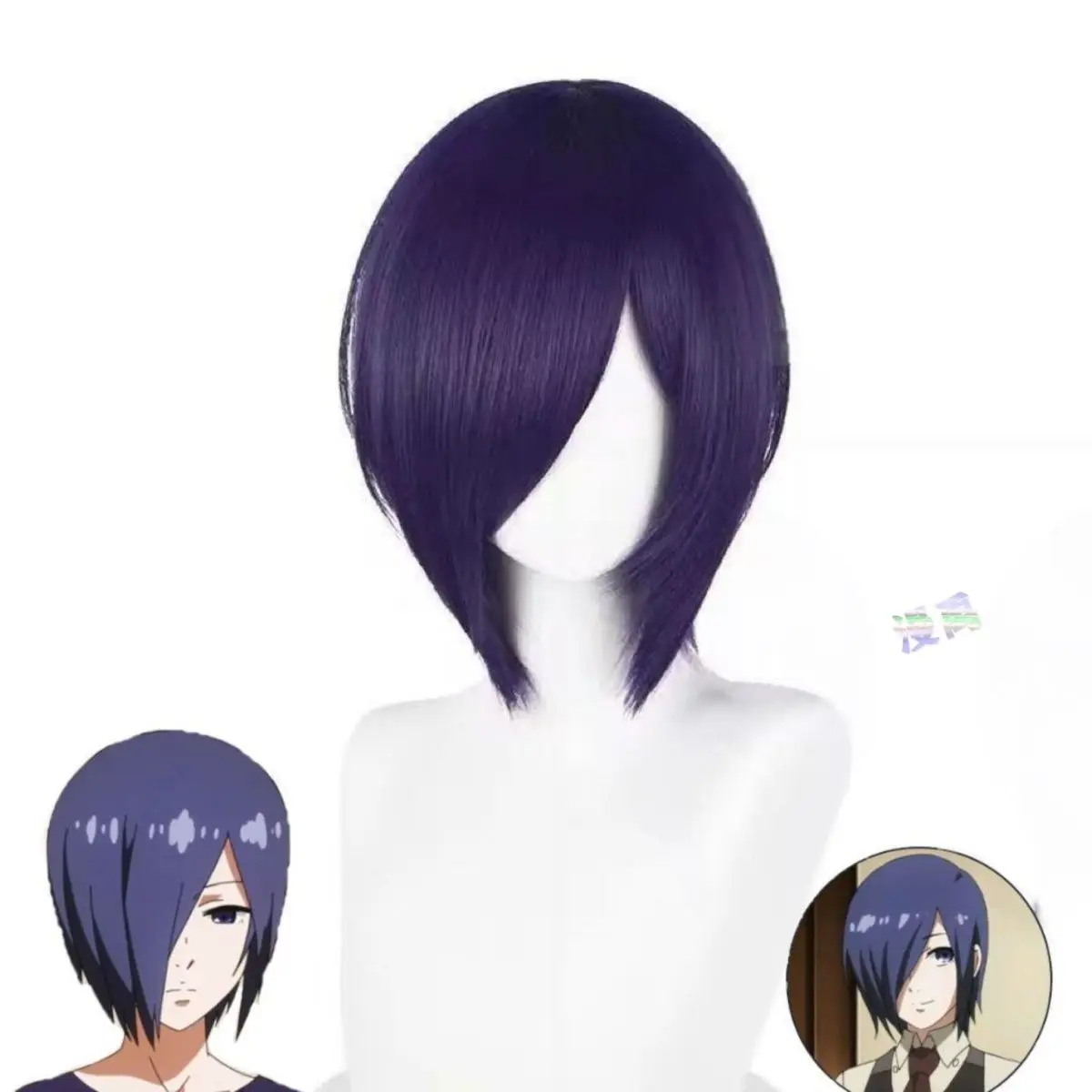 Peluca de Cosplay Tokyo Ghoul Touka Kirishima, pelo corto morado oscuro, simulación de cuero cabelludo con Clip de red