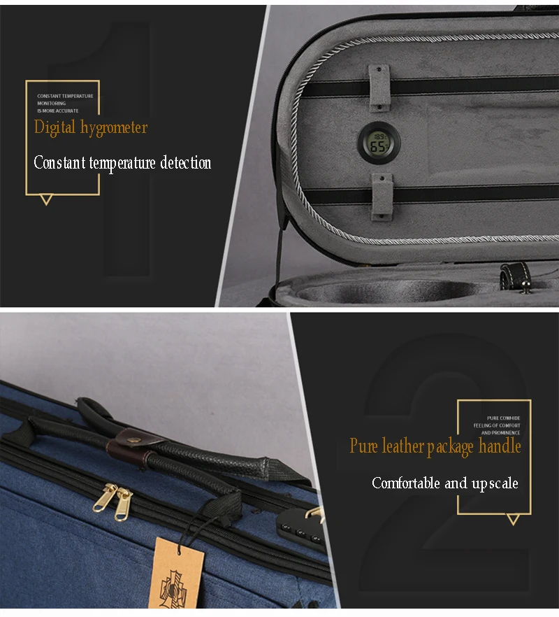 4/4 Violin case High-grade waterproof and compressive fashion Square Box Violin Square Case With hygrometer