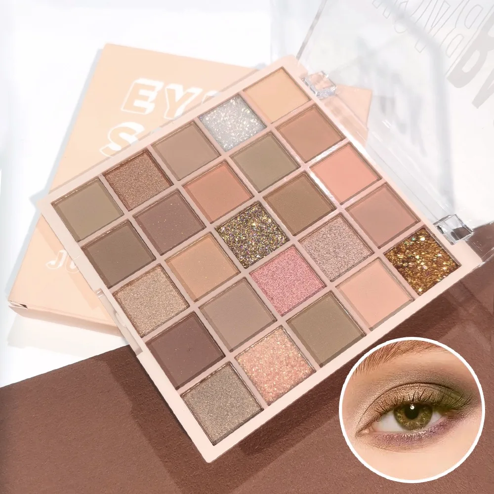 25-Color Eyeshadow Palette – Matte/Shimmer,Pink/Gold Tones,Waterproof,Long-Lasting,Brush &  Free Eyeliner, Unisex,Safe,Certified