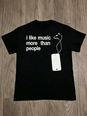 2026 I Like Music More Than People Graphic T Shirt Unisex Men Women Retro Minimal Headphone Line Art Cotton Short Sleeve Tee
