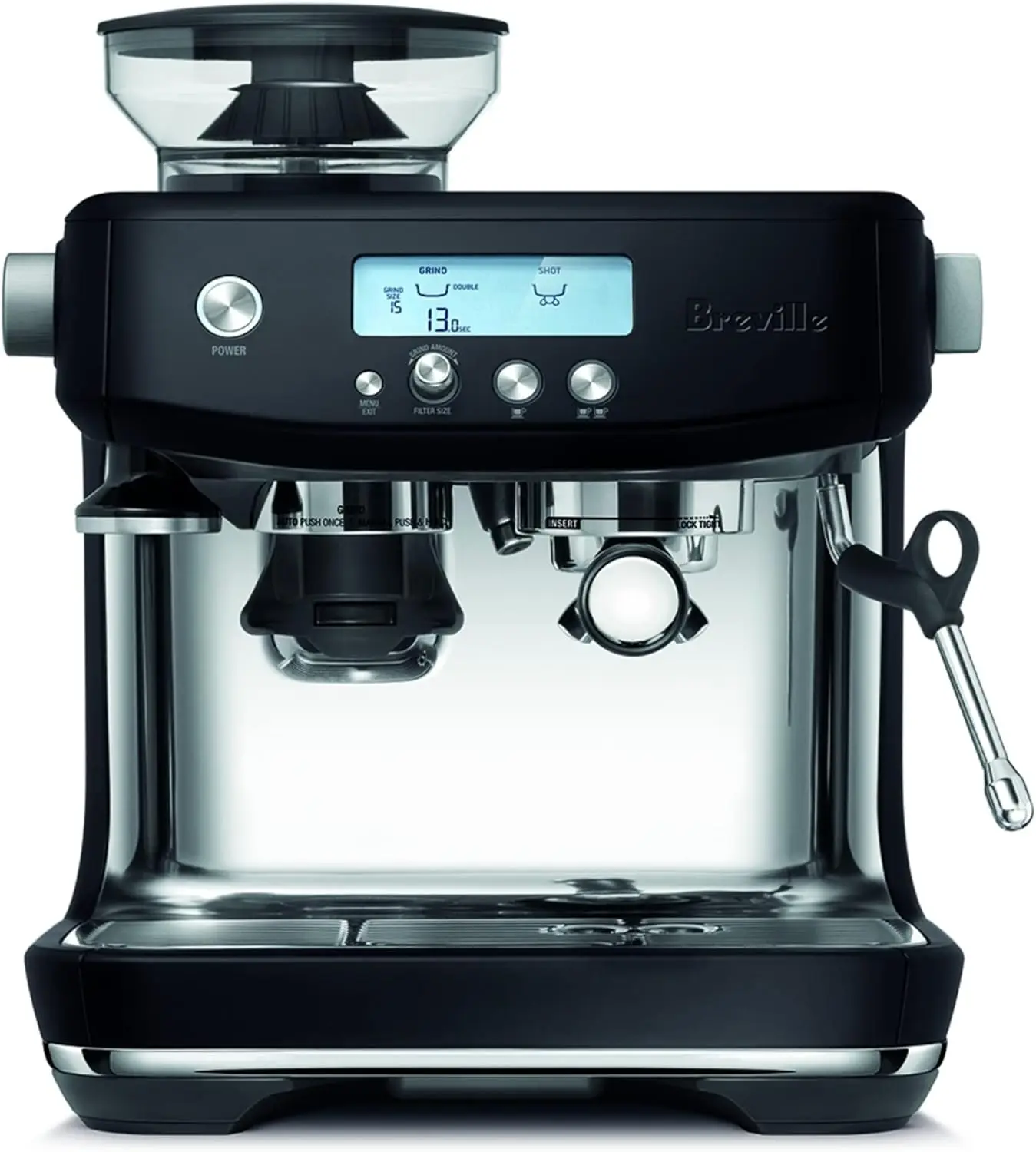 

Professional Espresso Machine with Built-in Grinder for Quick Home Brewing, Black Finish