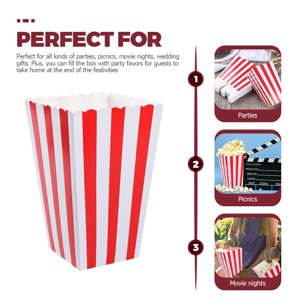 100PCS Striped Paper Popcorn Movie Night Containers Bulk Party Snack Holders Cardboard Gift Boxes Party Favor Boxes Kitchen