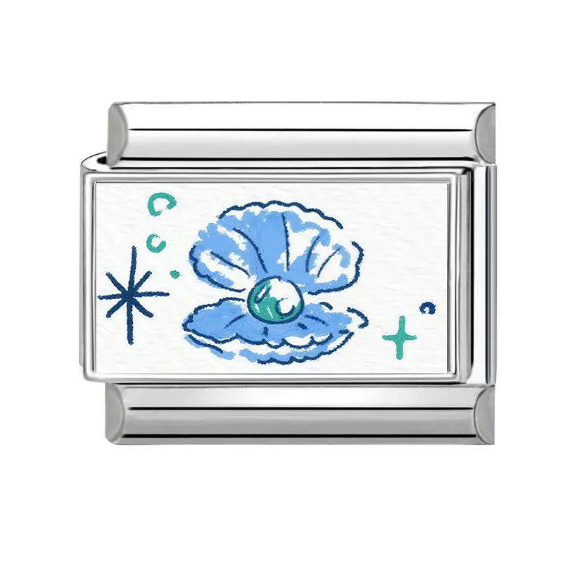 Y2K المحيط سلسلة قارب نجم البحر قذيفة كراب الأسماك الإيطالية سحر الروابط صالح 9 مللي متر الفولاذ المقاوم للصدأ سوار المرأة مجوهرات DIY بها بنفسك صنع #5