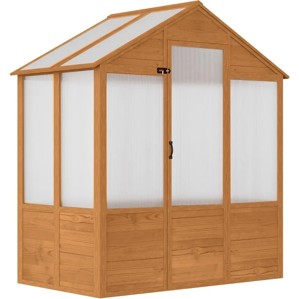 

6' x 4' x 7' Polycarbonate Greenhouse, Hobby Greenhouse, Walk-in Green House Kit with Lockable Door, Wind Resistant Wooden
