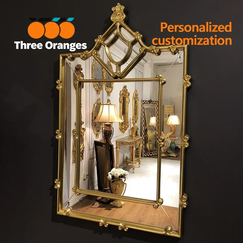 French retro carved fireplace mirror wall hanging classical antique dressing mirror living room entrance decorative mirror