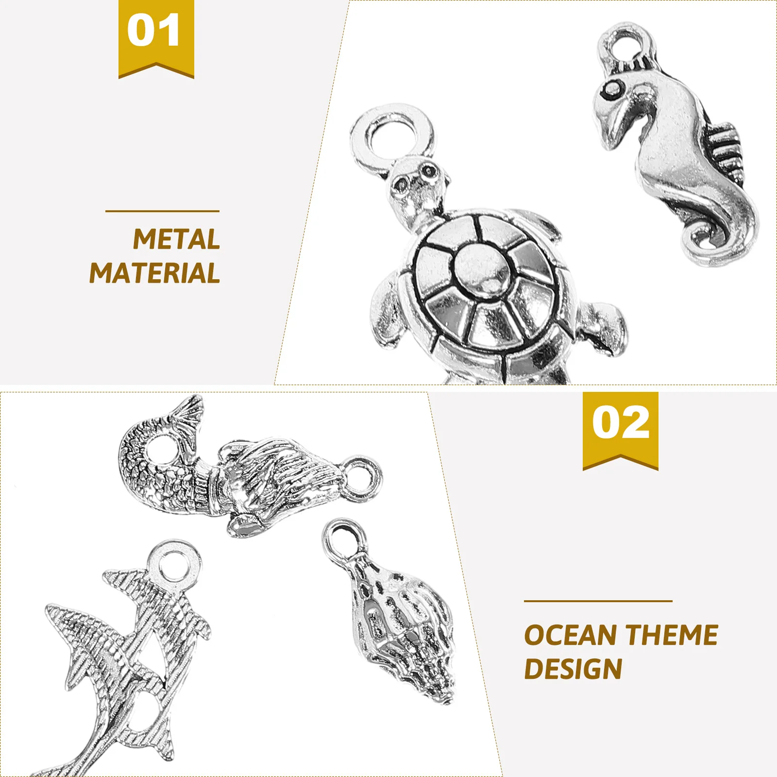 

15pcs Ocean Theme Alloy Pendants Seahorse Turtle Shell DIY Necklace Bracelet Keychain Charms Jewelry Making Material