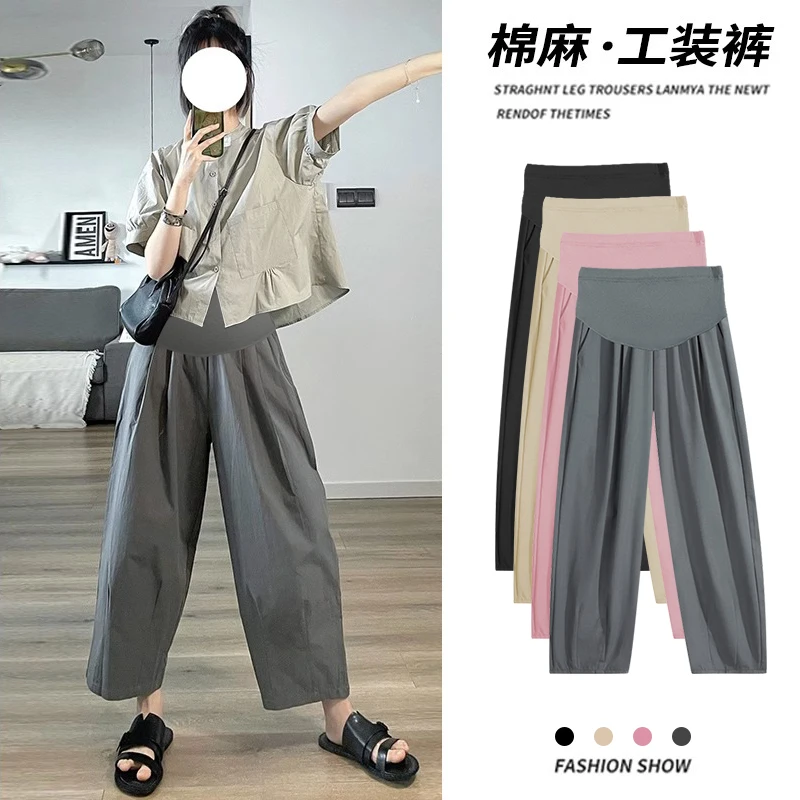 

Drooping Baggy Cropped Pants for Maternity Summer Wide Leg Loose Straight Trousers for Pregnant Women Summer Casual Pregnancy