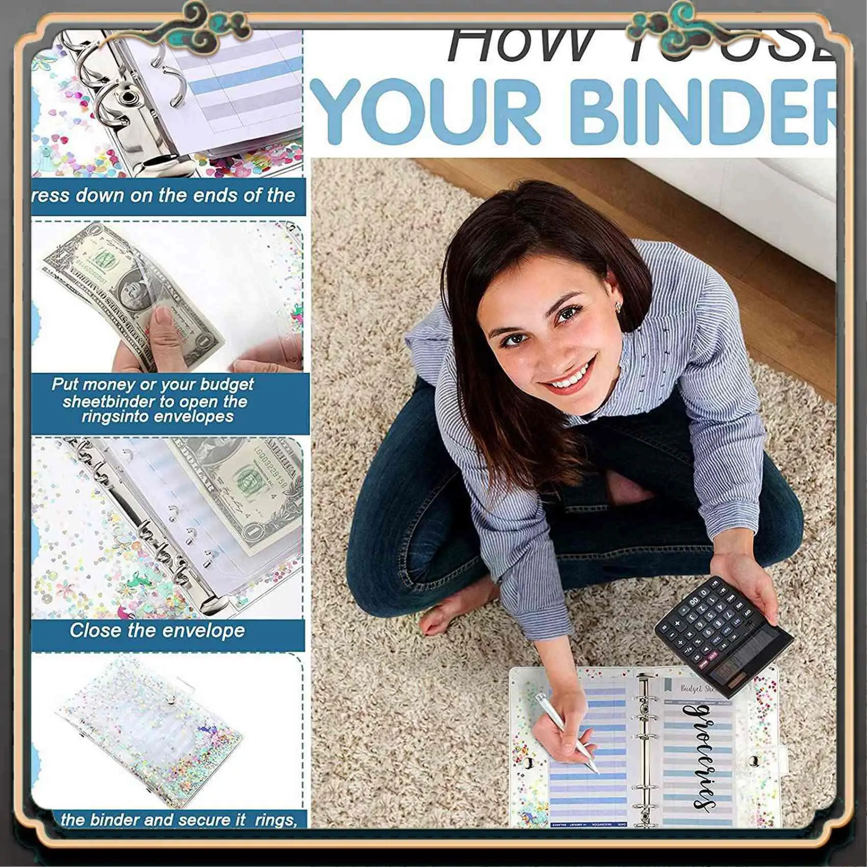 Reliable-2X A6 Binder Pocket With Notebook Cover,PVC Binder Cover,Waterproof 6-Ring Binder,Notebook, Multicolor