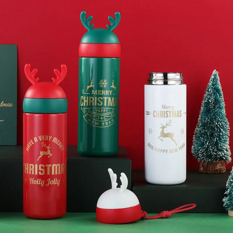 300/330 مللي عيد الميلاد كوب قارورة عازلة الفولاذ المقاوم للصدأ زجاجات القهوة لطيف الكرتون قرن الوعل زجاجة ماء زوجين أكواب هدايا عيد الميلاد السنة الجديدة #2