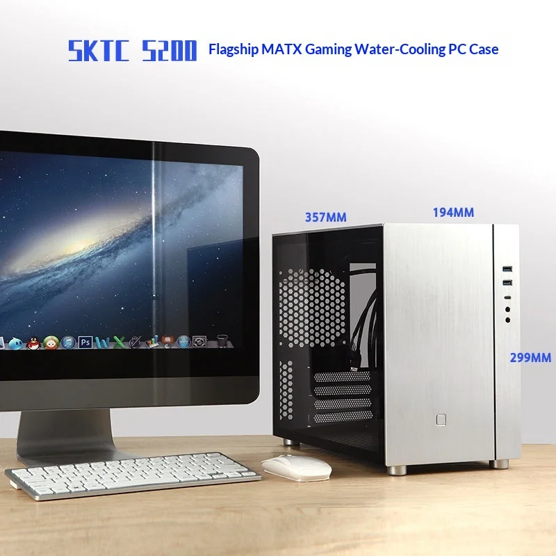 In‑Stock Silver MATX Host Chassis, Double Aluminum Support, Tempered‑Glass Side Panel, High‑Power Supply Ready