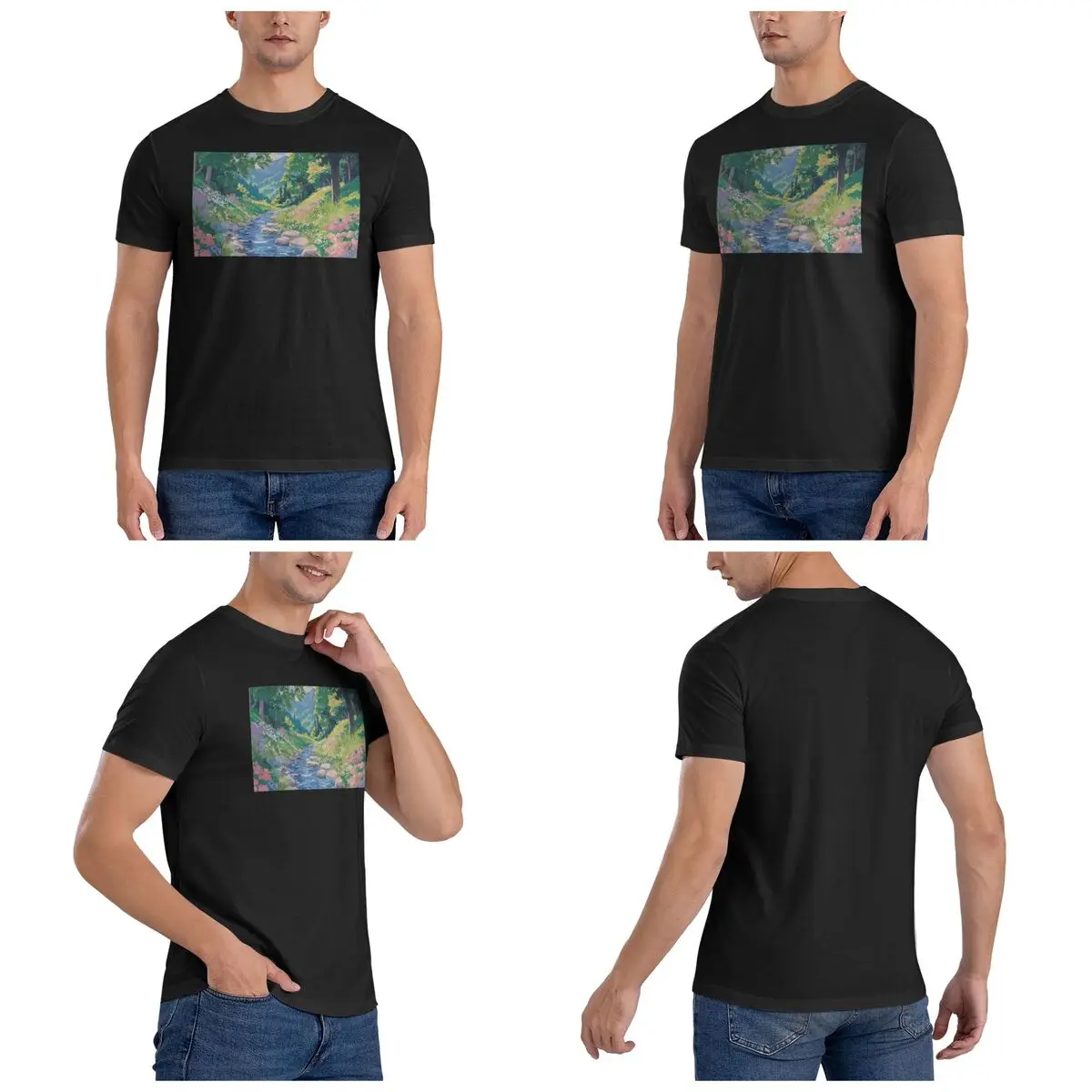 Anime 9 Studio Ghibli Makoto Shinkai Lofi Scenery Men T-Shirt Oversized T Shirts Men's Round Neck Cotton Tees Short Summer Male