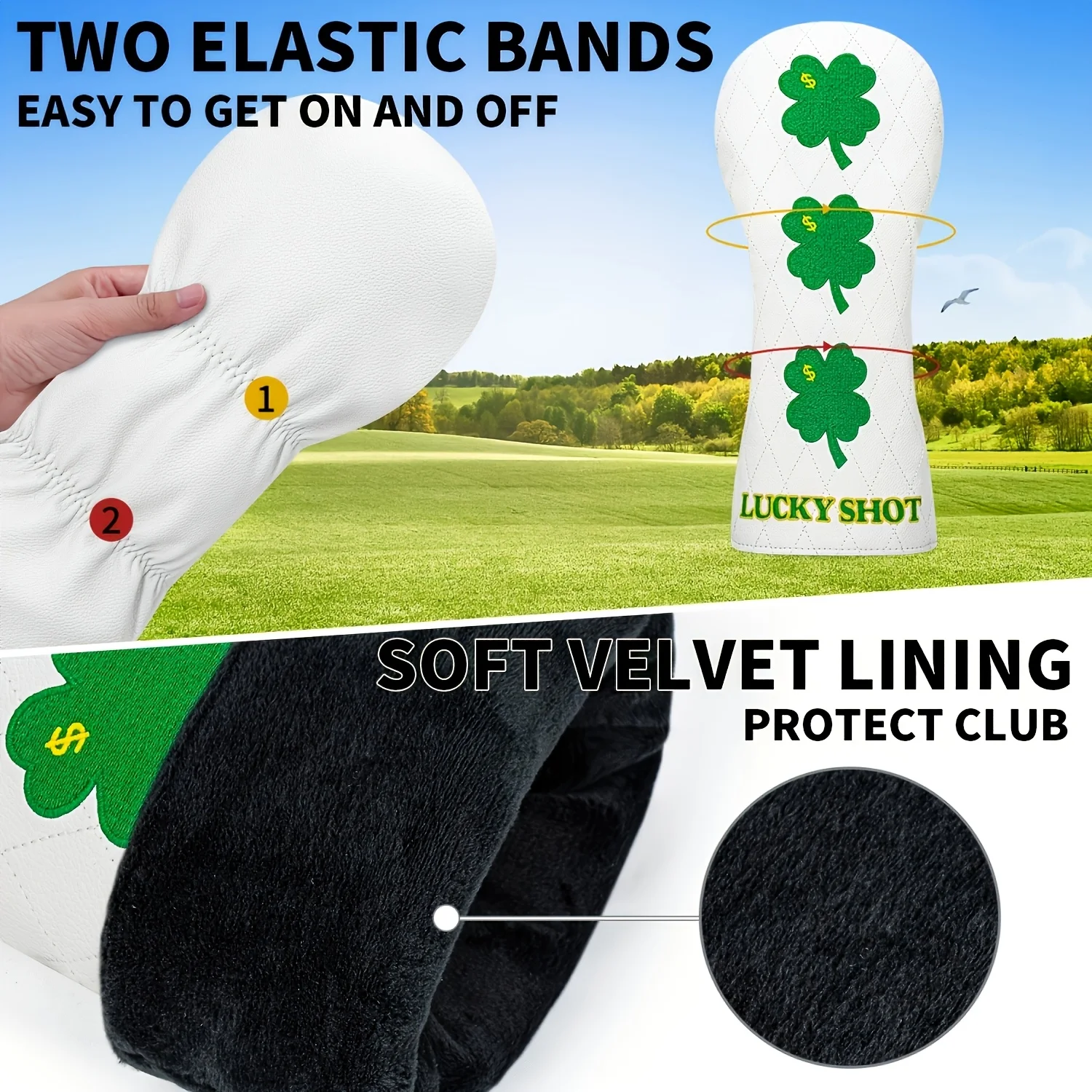1pc/3pcs Four-Leaf Clover Dollar Design Style, Driver, Fairway Wood Club, Hybrid Head Cover, Suitable for Male And Female - view 3