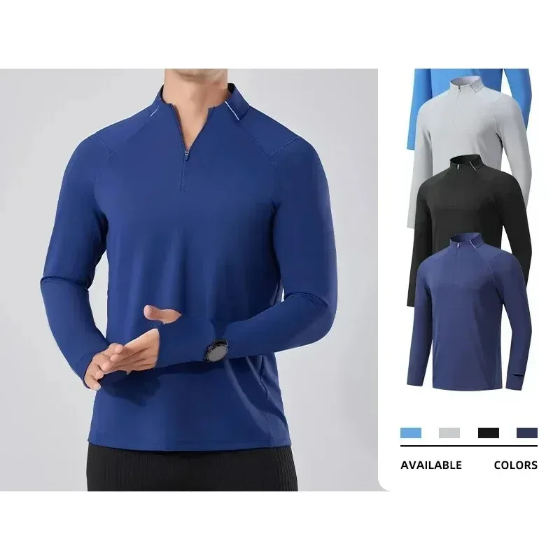 Men's Marathon Running Training Long Sleeve Breathable Sweatshirt with Watch Hole Thumbhole Half Zipper Top Men's Sportswear