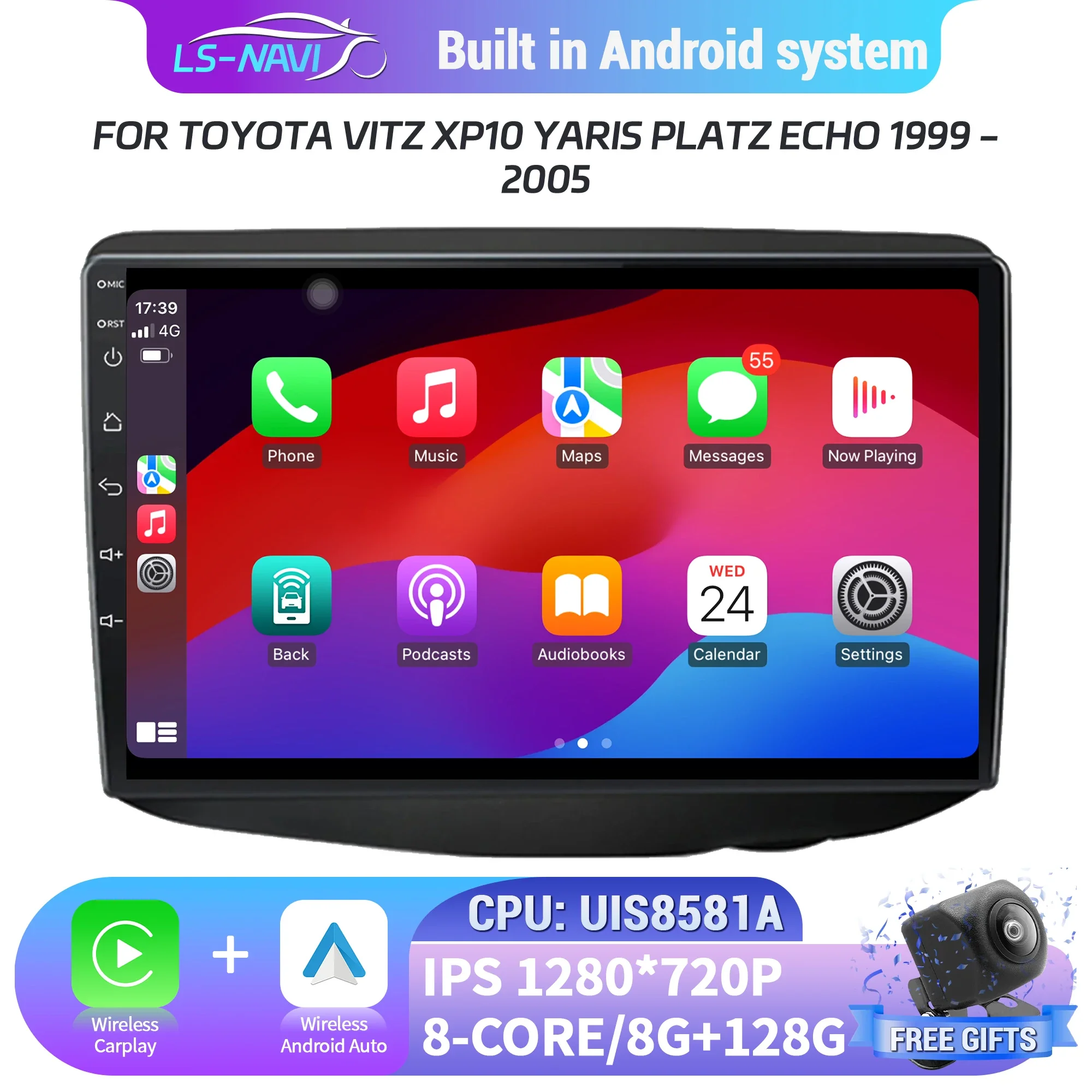 

For Toyota Vitz XP10 Yaris Platz Echo 1999-2005 Car Radio Multimedia Wireless BT Carplay Navigation GPS Android 14 Stereo Screen