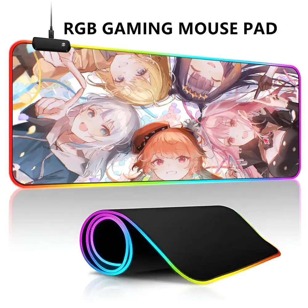 

Gawr Gura Mouse Pad RGB LED Light Gaming Mousepad Waterproof Large Gamer Mouse Carpet Big Mause Keyboard Pad PC Desk Play Mat Wi
