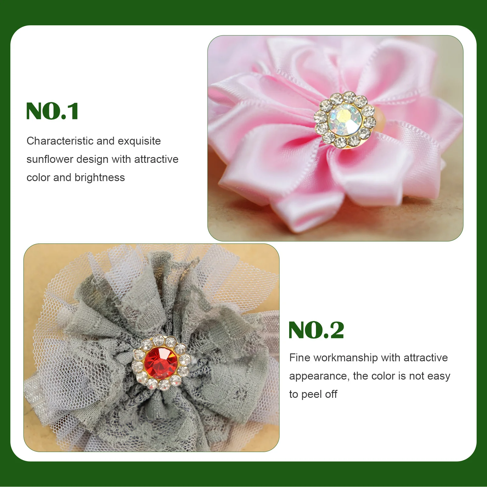 

200Pcs Sunflower Hair Accessories Fine Workmanship Bright Sewing Claw Rhinestones for DIY Craft Clothing Embellishment