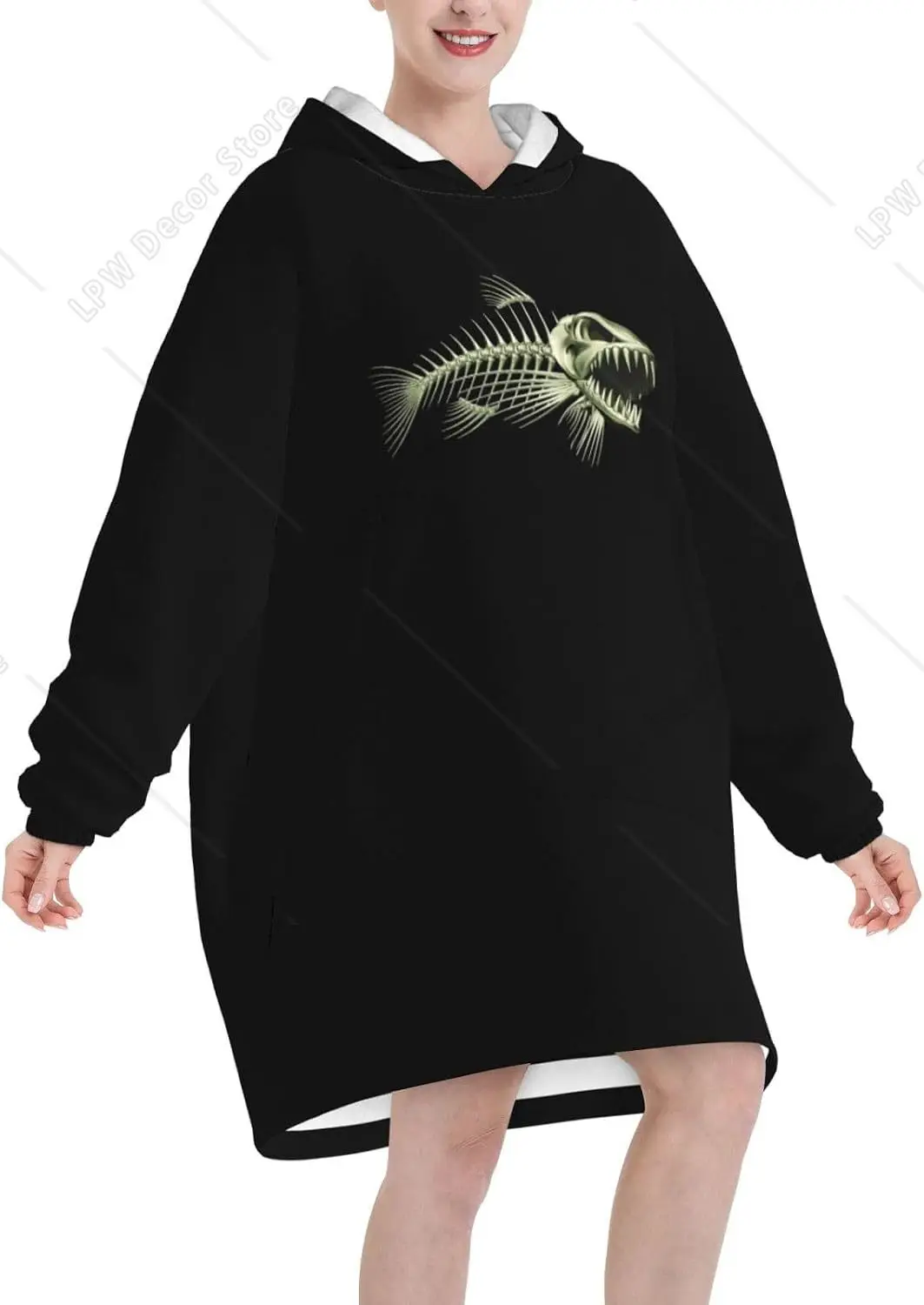 Bone Fish Blanket Hoodie Flannel Long-Sleeve Hoodie
